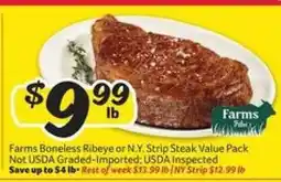 Winn Dixie Farms Boneless Ribeye or N.Y. Strip Steak Value Pack offer