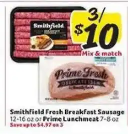 Winn Dixie Smithfield Fresh Breakfast Sausage or Prime Lunchmeat offer