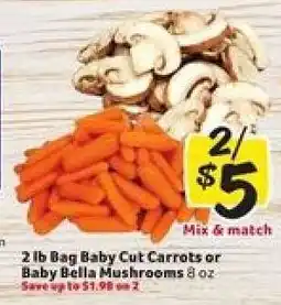 Winn Dixie 2 lb Bag Baby Cut Carrots or Baby Bella Mushrooms 8 oz offer