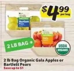 Winn Dixie 2 lb Bag Organic Gala Apples or Bartlett Pears offer
