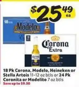 Winn Dixie 18 Pk Corona, Modelo, Heineken or Stella Artois offer