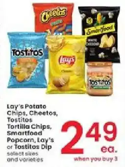 Albertsons Lay's Potato Chips, Cheetos, Tostitos Tortilla Chips, Smartfood Popcorn, Lay's or Tostitos Dip offer