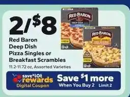 Save a Lot Red Baron Deep Dish Pizza Singles or Breakfast Scrambles offer