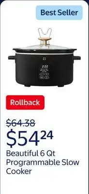 Walmart Beautiful 6 Qt Programmable Slow Cooker, Black Sesame by Drew Barrymore offer