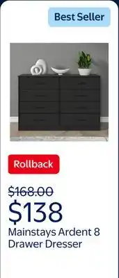 Walmart Mainstays Ardent 8 Drawer Dresser, Black offer