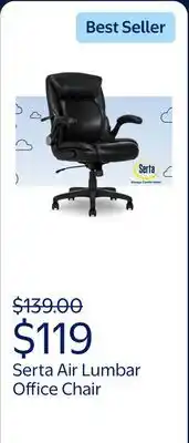 Walmart Serta Air Lumbar Bonded Leather Manager Office Chair, Black offer