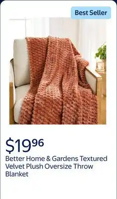 Walmart Better Home & Gardens Textured Velvet Plush Super Soft Oversize Throw Blanket, Terracotta Clay offer