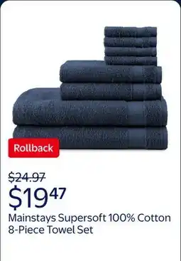 Walmart Mainstays Supersoft 100% Cotton 8-Piece Fade Resistant Towel Set, Blue Cove offer