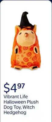 Walmart Vibrant Life Halloween Plush Dog Toy with Squeaker, Witch Hedgehog, Orange, 7 offer