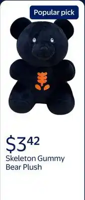 Walmart Skeleton Gummy Bear Plush, Black, 6, Halloween by Way To Celebrate offer