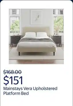 Walmart Mainstays Vera Upholstered Platform Bed, Queen, Cream Velvet offer
