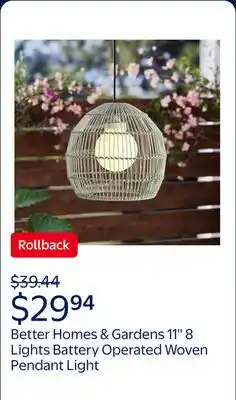 Walmart Better Homes & Gardens 11'' 8 Lights Gray PE Battery Operated Woven Pendant Light offer