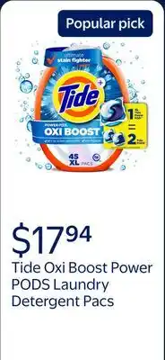Walmart Tide Oxi Boost Power PODS with Stain Remover and Oxi Power Laundry Detergent Pacs offer