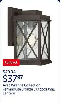 Walmart Avec Wrenna Collection Farmhouse Bronze Outdoor Wall Lantern offer