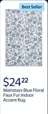 Walmart Mainstays Blue Floral Faux Fur Indoor Accent Rug offer