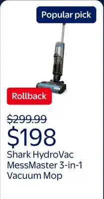 Walmart Shark HydroVac MessMaster 3-in-1 Vacuum Cordless Mop w/ Self-Cleaning offer