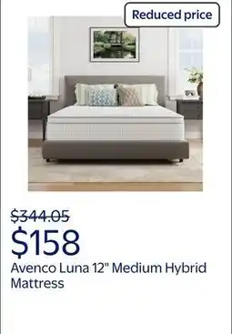 Walmart Avenco Luna 12 Medium Hybrid Mattress offer