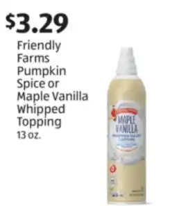 Aldi Friendly Farms Pumpkin Spice or Maple Vanilla Whipped Topping offer