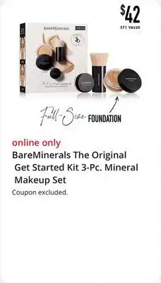 JC Penney BareMinerals The Original Get Started Kit 3-Pc. Mineral Makeup Set offer