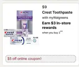 Walgreens Crest Toothpaste offer