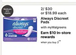 Walgreens Always Discreet Pads offer