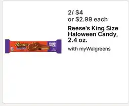 Walgreens Reese's King Size Haloween Candy, 2.4 oz offer