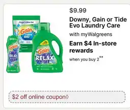 Walgreens Downy, Gain or Tide Evo Laundry Care offer