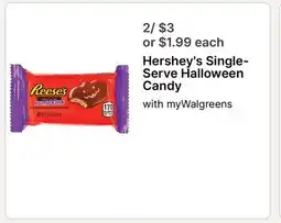 Walgreens Hershey's Single-Serve Halloween Candy offer