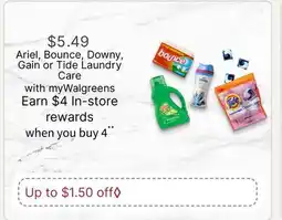 Walgreens Ariel, Bounce, Downy, Gain or Tide Laundry Care offer