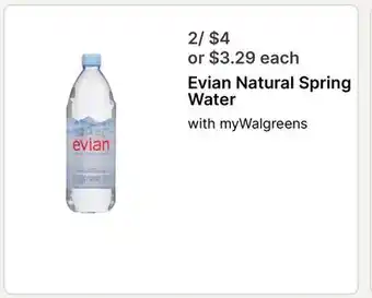 Walgreens Evian Natural Spring Water offer