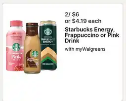 Walgreens Starbucks Energy, Frappuccino or Pink Drink offer