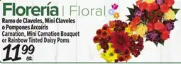 El Super Carnation, Mini Carnation Bouquet or Rainbow Tinted Daisy Poms offer
