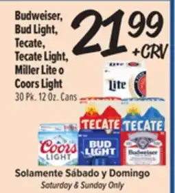 El Super Budweiser, Bud Light, Tecate, Tecate Light, Miller Lite o Coors Light offer