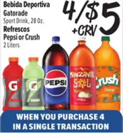 El Super Gatorade Sport Drink, 28 Oz. Pepsi or Crush 2 Liters offer