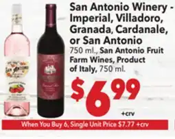 Vallarta Supermarkets San Antonio Winery-Imperial, Villadoro, Granada, Cardanale, or San Antonio offer