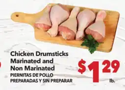 Vallarta Supermarkets Chicken Drumsticks Marinated and Non Marinated/PIERNITAS DE POLLO PREPARADAS Y SIN PREPARAR offer