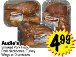 Superior Grocers Audie's Smoked Pork Hock, Pork Neckbones, Turkey Wings or Drumsticks offer