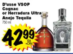 Superior Grocers D'usse VSOP Cognac or Herradura Ultra Anejo Tequila offer