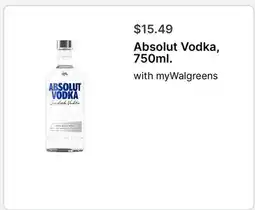 Walgreens Absolut Vodka, 750ml offer