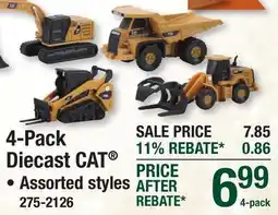 Menards 4-Pack Diecast CAT offer