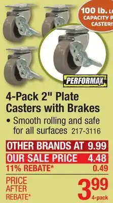 Menards 4-Pack 2 Plate Casters with Brakes offer