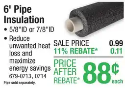 Menards 6' Pipe Insulation offer