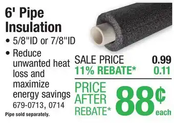 Menards 6' Pipe Insulation offer