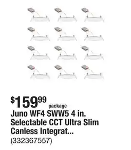 The Home Depot Juno WF4 SWW5 4 in. Selectable CCT Ultra Slim Canless Integrated LED White Recessed Light (12-Pack) offer