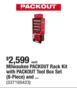 The Home Depot Milwaukee PACKOUT Rack Kit with PACKOUT Tool Box Set (8-Piece) and additional PACKOUT Rack Drawer offer
