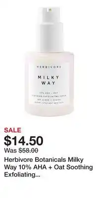 Kohl's Herbivore Botanicals Milky Way 10% AHA + Oat Soothing Exfoliating Serum offer
