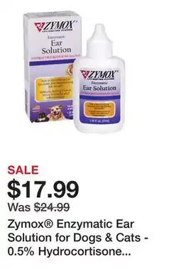 Petsmart Zymox Enzymatic Ear Solution for Dogs & Cats - 0.5% Hydrocortisone - 1.25 oz Bottle offer
