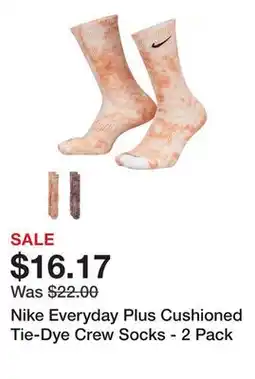 Dick's Sporting Goods Nike Everyday Plus Cushioned Tie-Dye Crew Socks - 2 Pack offer