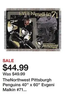 Dick's Sporting Goods TheNorthwest Pittsburgh Penguins 40'' x 60'' Evgeni Malkin #71 Tapestry Throw Blanket offer