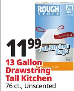 Ocean State Job Lot Rough Stuff 13 Gal Tall Kitchen Trash Bags with Drawstring 76 Count offer